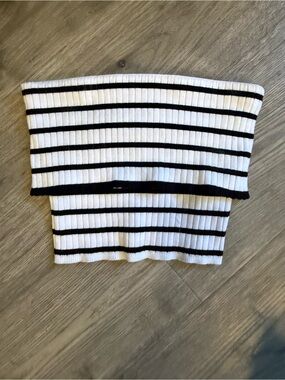 Freshman 1996 White Ribbed Tube Top with Black Stripes